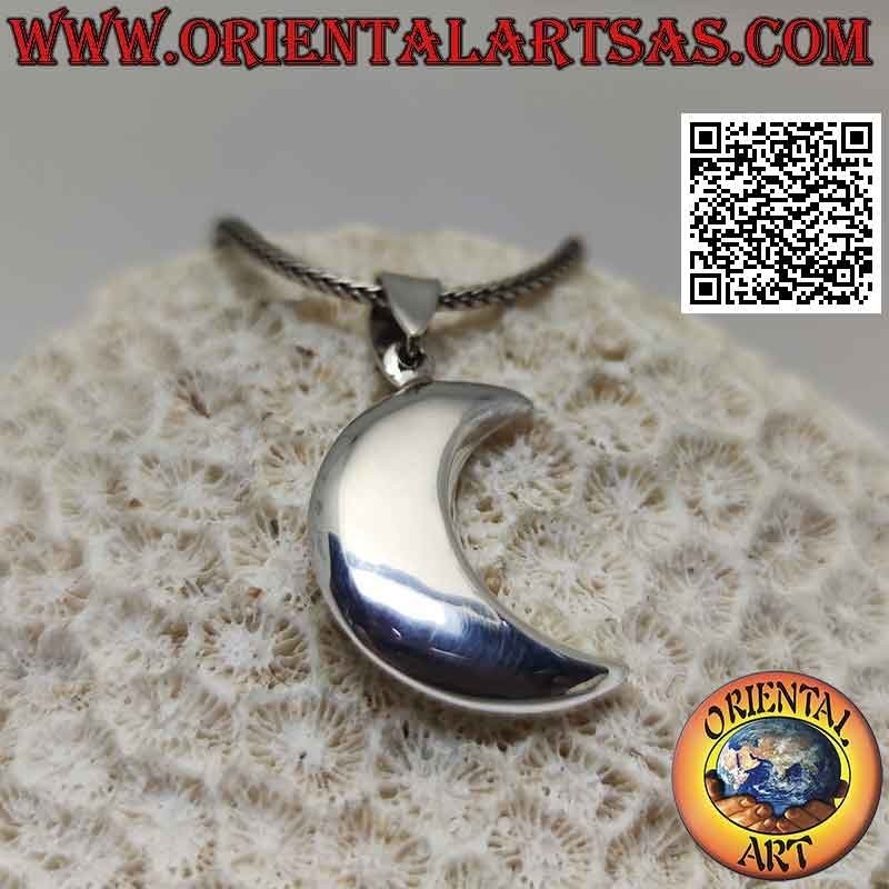 Colgante de plata, media luna lisa tridimensional (grande)