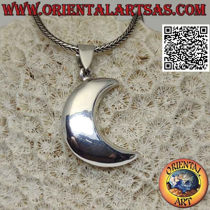 Ciondolo in argento, mezzaluna tridimensionale liscia (grande)