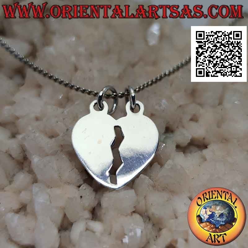 Double silver pendant, flat smooth broken heart