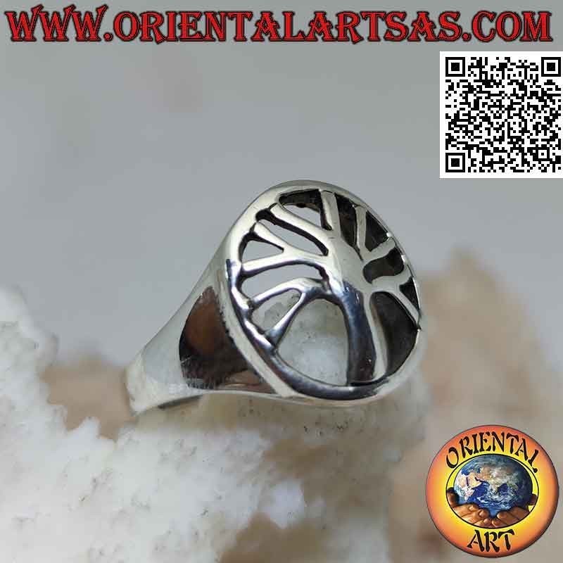 Anello in argento liscio con albero della vita nel cerchio traforato (minimal)