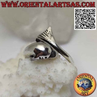 Silberring, Delphin jagt seinen Schwanz (Ouroboros) verstellbar