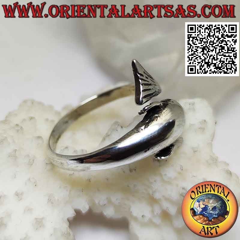 Silver ring, dolphin chasing its tail (Ouroboros) adjustable