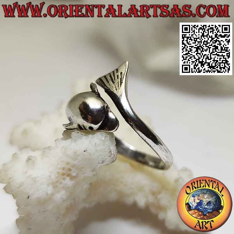 Anello in argento, delfino che insegue la sua coda (Ouroboros) regolabile