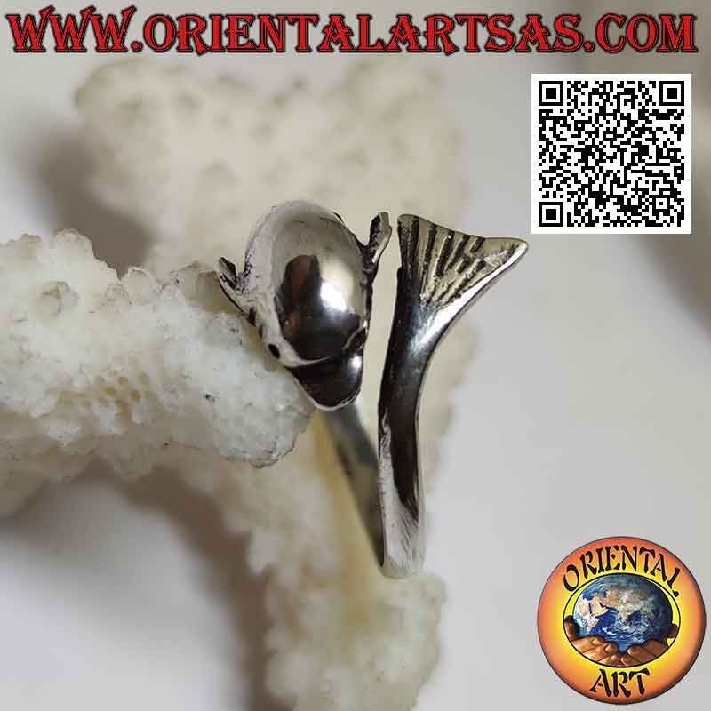Silver ring, dolphin chasing its tail (Ouroboros) adjustable