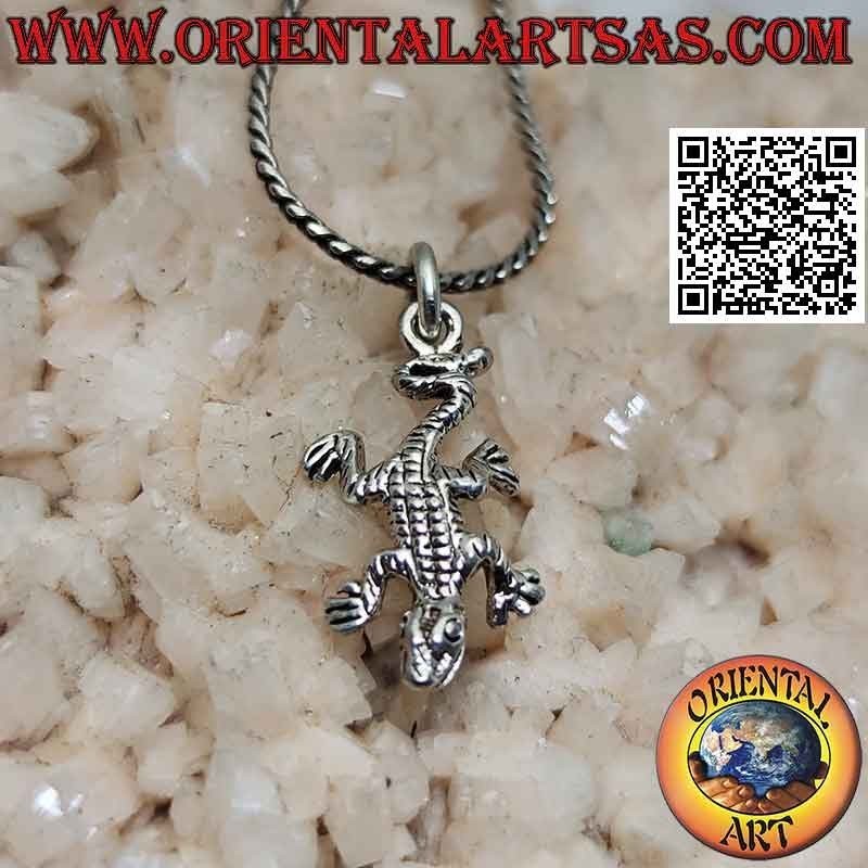 Silver pendant in the shape of a lizard hanging from the tail (small)