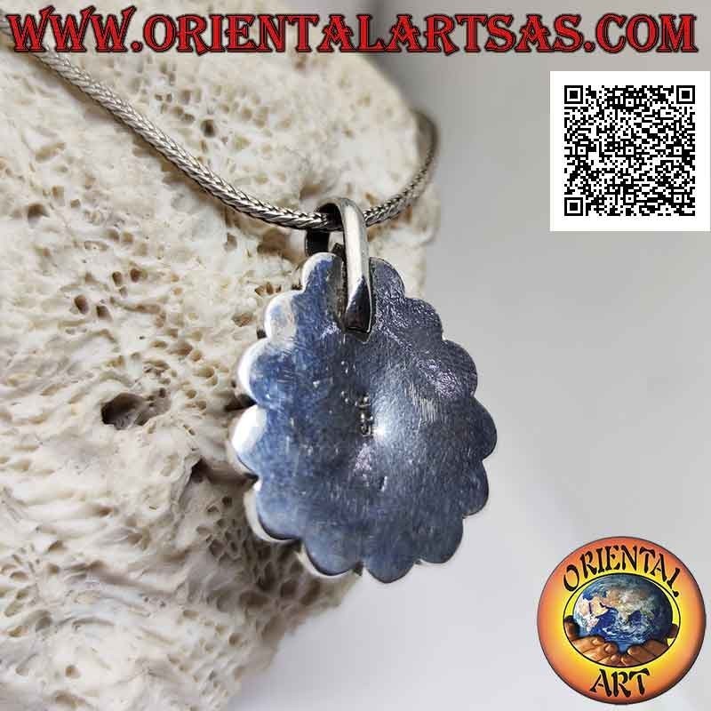 Pendentif en argent avec turquoise tibétaine naturelle en forme de goutte entourée de tissage et de coraux anciens ronds (b)