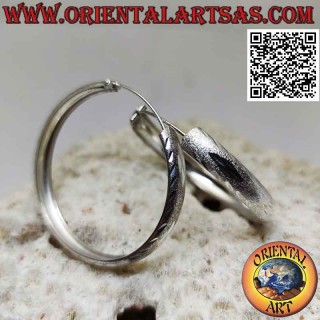 Silver earrings with a large diamond-coated and satin-finished circle of 42 mm Ø
