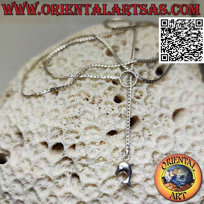 Collier "hauts et bas" en argent 925 ‰ avec maillon serpent plat 62 cm x 2 mm