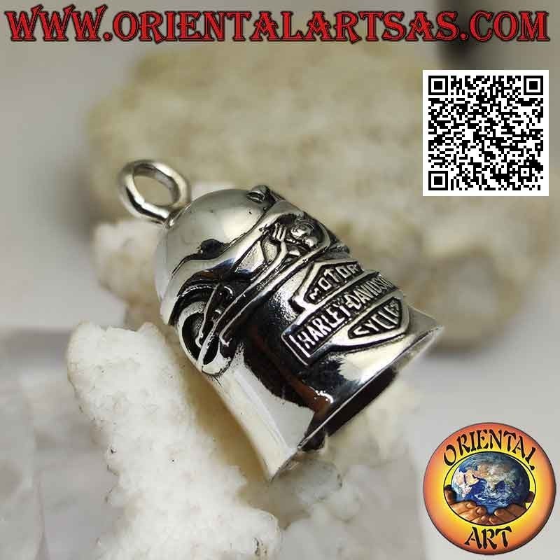 Ciondolo campanello in argento con moto e stemma Harley Davidson
