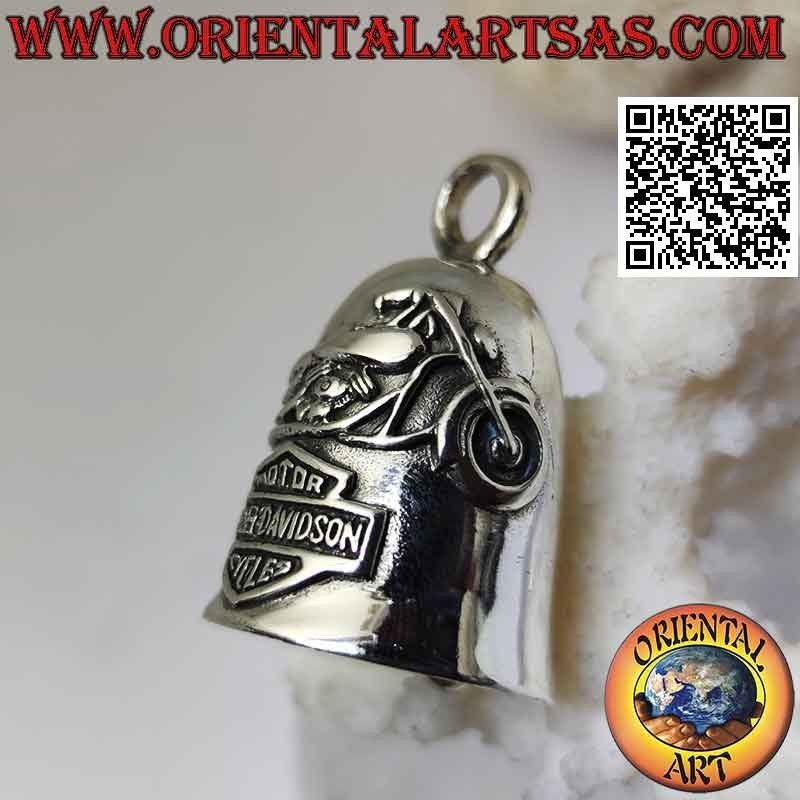Ciondolo campanello in argento con moto e stemma Harley Davidson