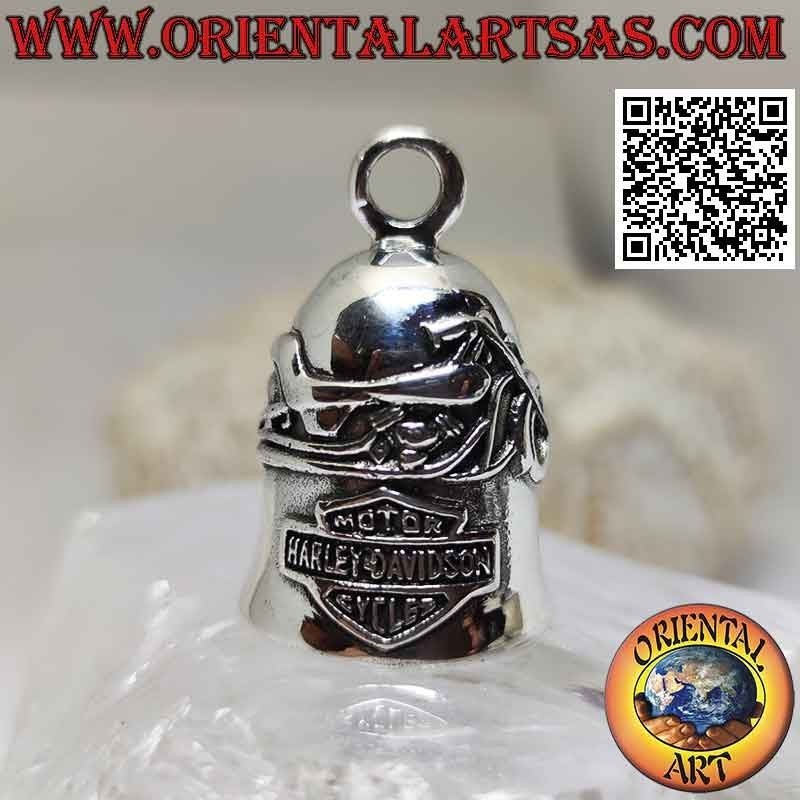 Pendentif cloche en argent avec emblème moto et Harley Davidson