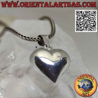 Colgante de plata, corazón liso redondeado y tridimensional (mediano)