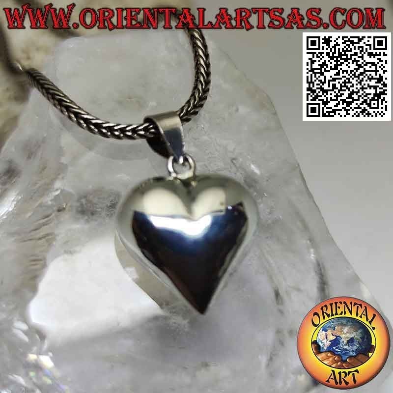 Pendentif en argent, coeur lisse arrondi et tridimensionnel (moyen)