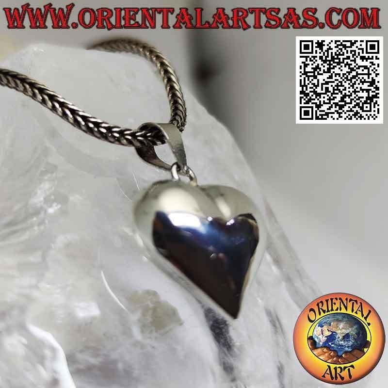 Ciondolo in argento, cuore bombato e tridimensionale liscio(medio)