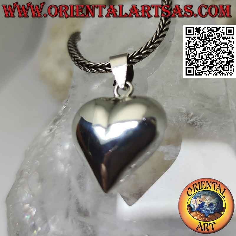 Colgante de plata, corazón liso redondeado y tridimensional (mediano)