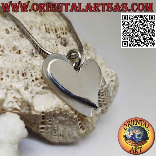 Ciondolo in argento, cuore liscio piatto sovrapposto ad uno di madreperla