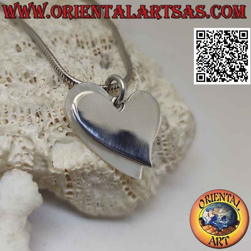 Colgante de plata, corazón plano liso superpuesto a uno de nácar