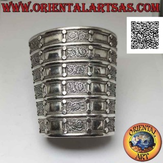 Bracelet jonc large en argent 925 ‰ "style esclave" avec décorations en relief (8,7 cm)