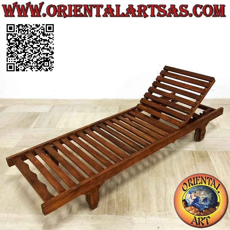 Chaise longue de plage avec roues en bois de teck