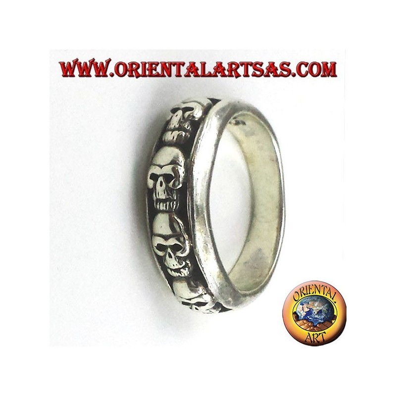 argent bande de bague, crânes