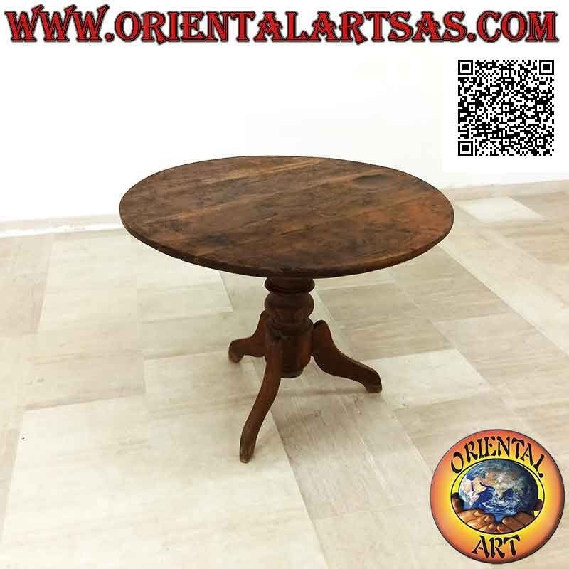 Tavolo tondo a tre piedi in stile imperiale in legno antico di teak (100 cm Ø)