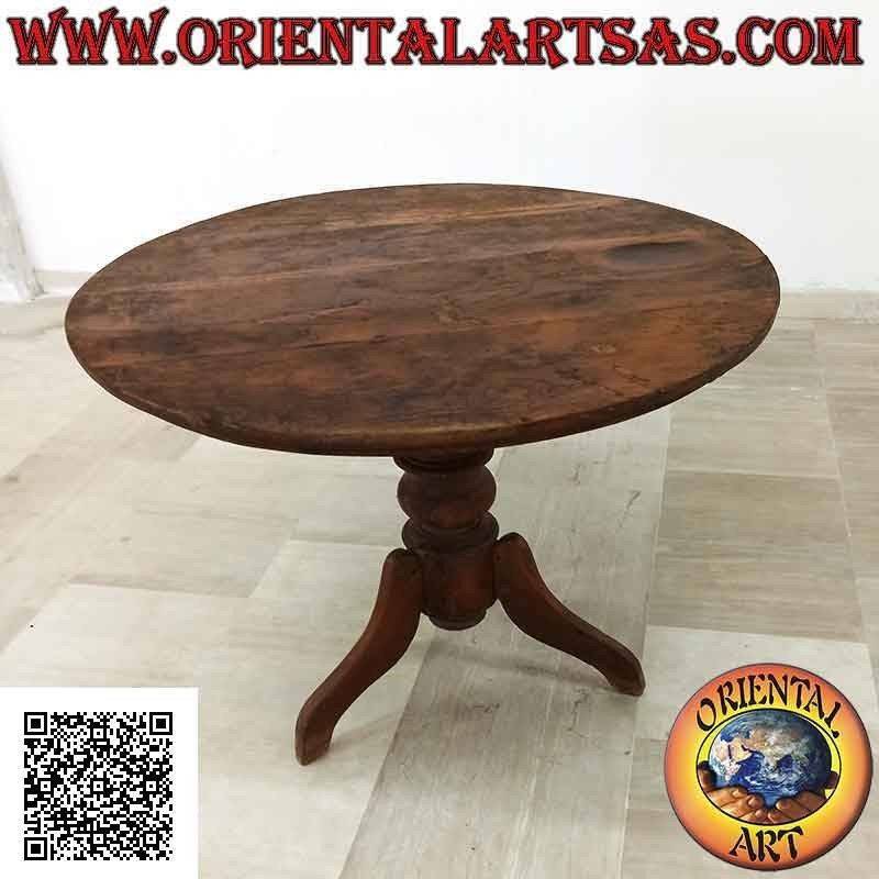Mesa redonda de estilo imperial con tres patas en madera de teca antigua (100 cm Ø)