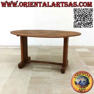 Runder Tisch mit zwei verbundenen Füßen aus antikem Teakholz (95 x 150 cm)