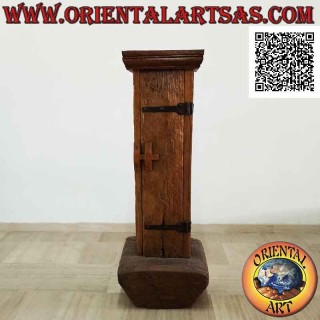 Primitive cabinet with secret compartment in antique teak wood recycled from a mortar and a canoe
