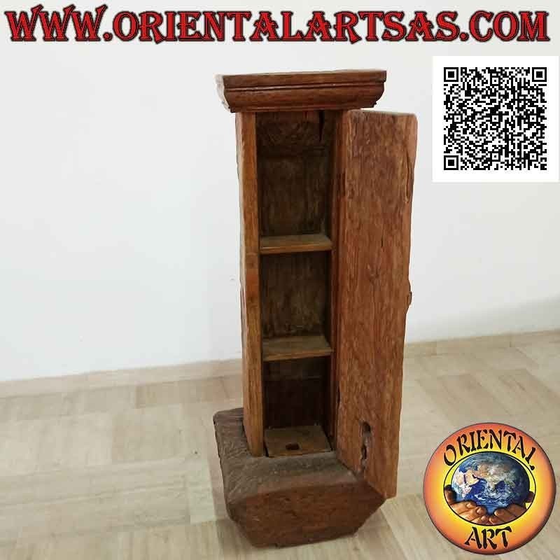 Cabinet primitif avec compartiment secret en bois de teck antique recyclé d'un mortier et d'un canoë