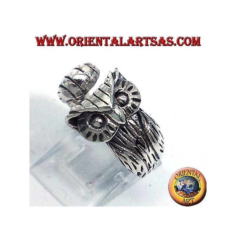 anillo de plata, búho envolvente