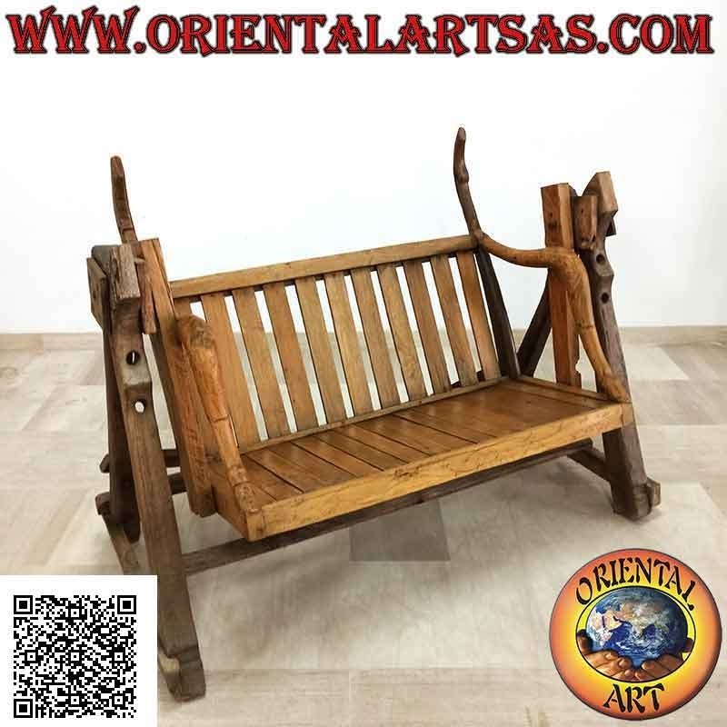 Columpio de jardín en madera de teca maciza antigua (vehículos agrícolas reciclados)