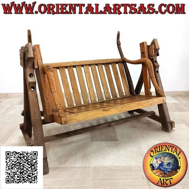 Columpio de jardín en madera de teca maciza antigua (vehículos agrícolas reciclados)