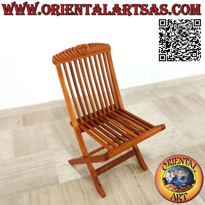 Sedia pieghevole con decoro imperiale intagliato in legno di teak