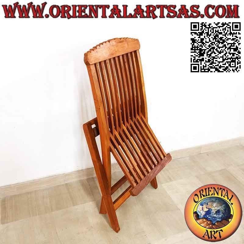 Sedia pieghevole con decoro imperiale intagliato in legno di teak