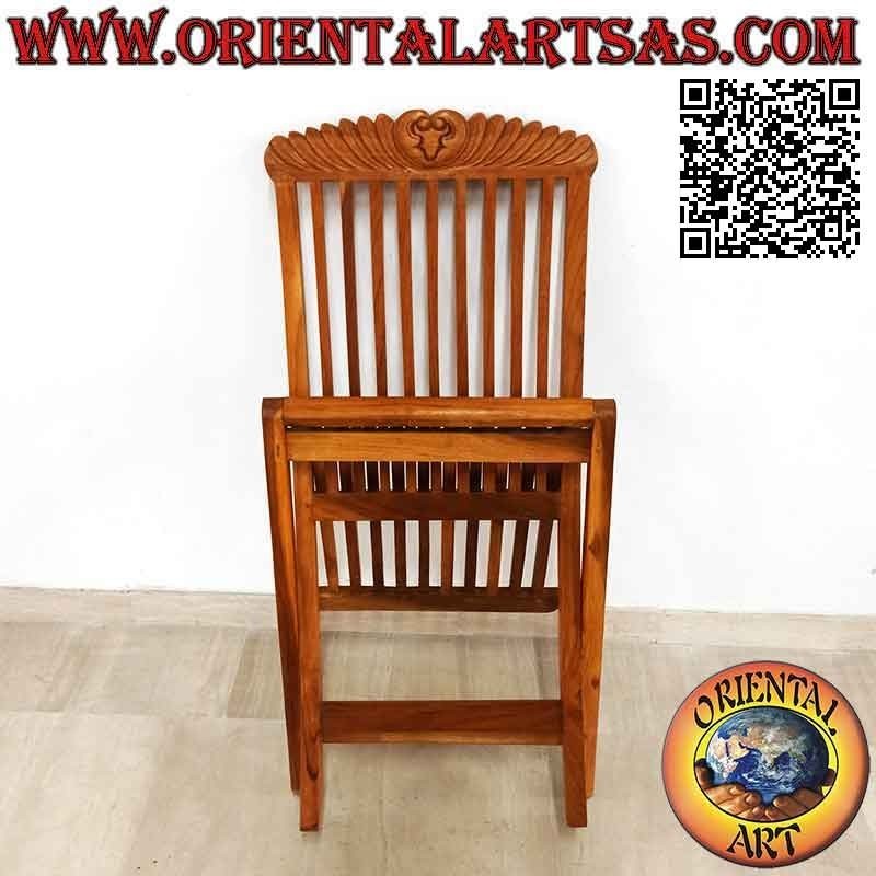 Silla plegable con decoración imperial tallada en madera de teca