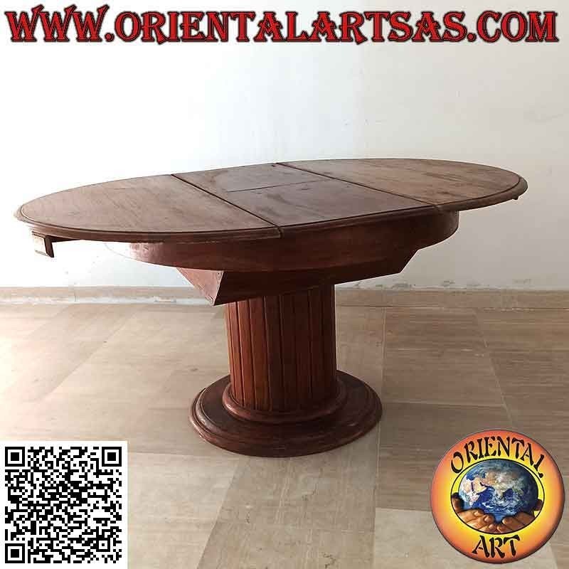 Table ronde extensible sur un seul pied avec lattes en bois de teck (110 cm Ø)
