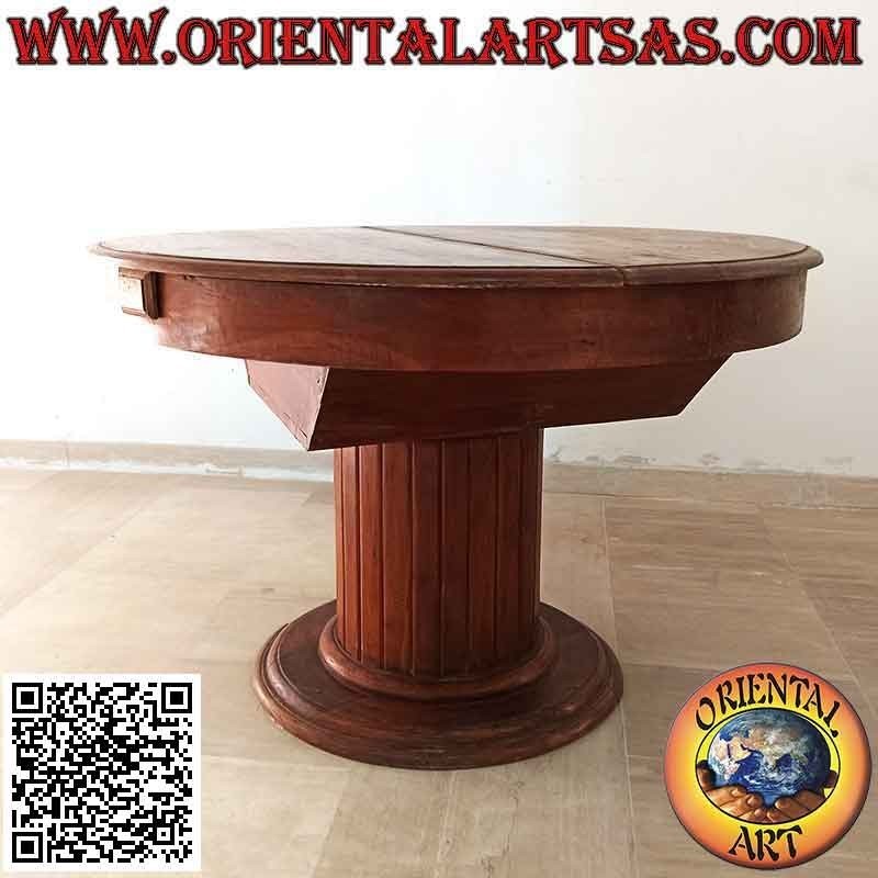 Table ronde extensible sur un seul pied avec lattes en bois de teck (110 cm Ø)