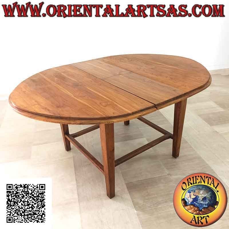 Tavolo ovale allungabile a quattro piedi congiunti in legno di teak (130 x 148 cm)