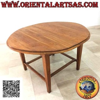 Tavolo tondo a quattro piedi (piano unico pezzo) in legno antico di teak (70 cm Ø)