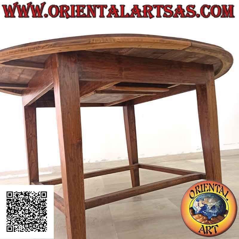 Extendable oval table with four joined legs in teak wood (130 x 148 cm)