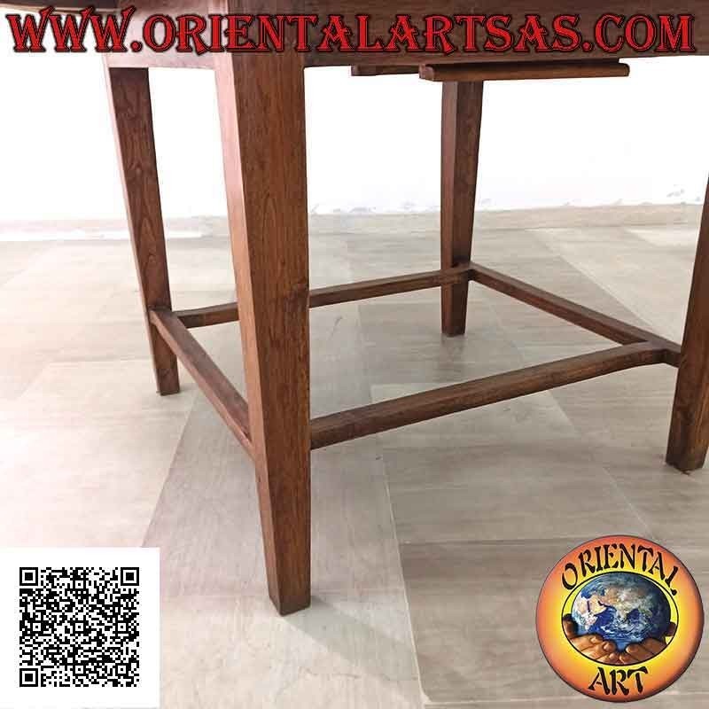 Extendable oval table with four joined legs in teak wood (130 x 148 cm)