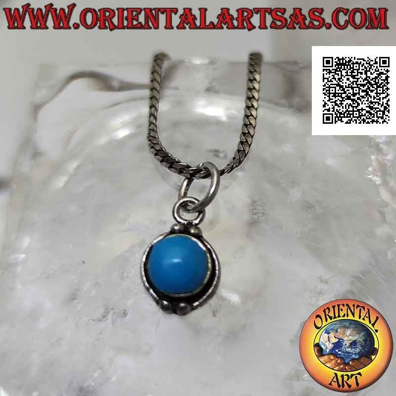 Pendentif en argent avec cabochon rond en pâte turquoise et une paire de boules dessus et dessous