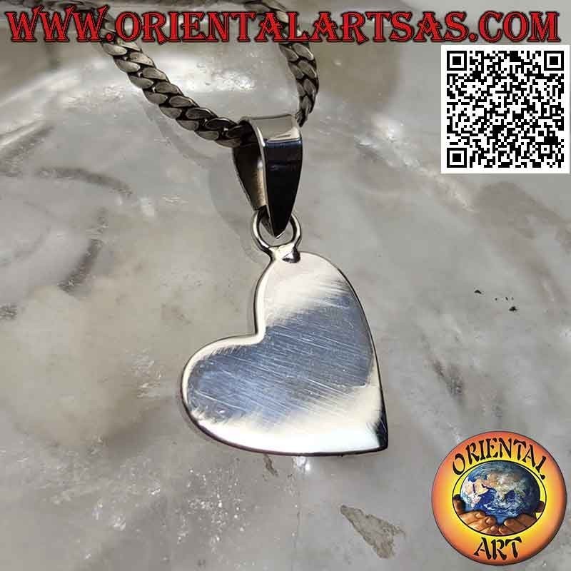 Silver pendant, flat smooth heart hooked by a lobe