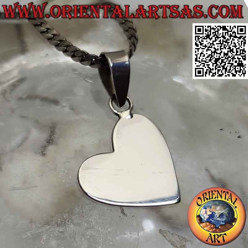Silver pendant, flat smooth heart hooked by a lobe