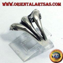 anillo de plata, tres delfines