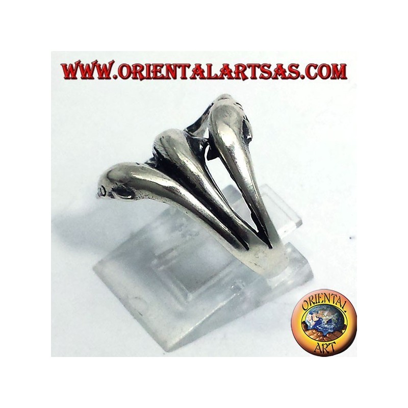 anillo de plata, tres delfines