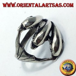 Silver ring, three dolphins