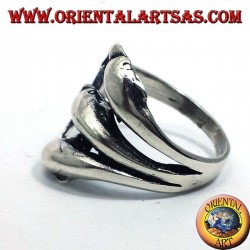 Silver ring, three dolphins