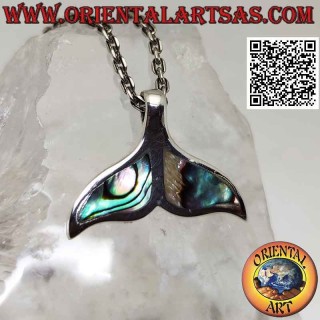 Flat whale tail silver pendant with paua shell