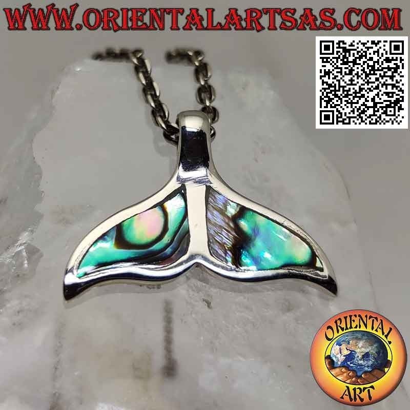 Flat whale tail silver pendant with paua shell